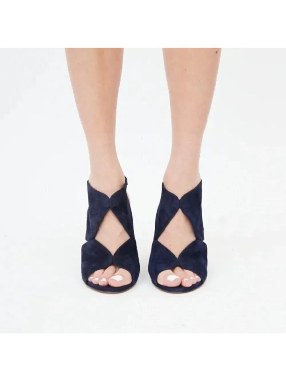 * Aquazzura Iman Blue Suede Cutout Wedge Sandals Size 37.5